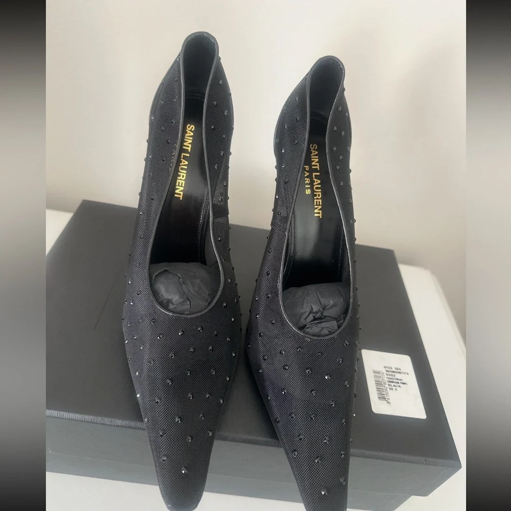 SAINT LAURENT Black anja pumps in rhinestone mesh 39.5 - Picture 3 of 7